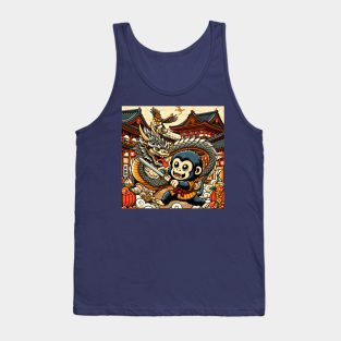 Cute Kawaii Monkey and Dragon Friendship during Edo Pagoda Classic Japanese Tank Top